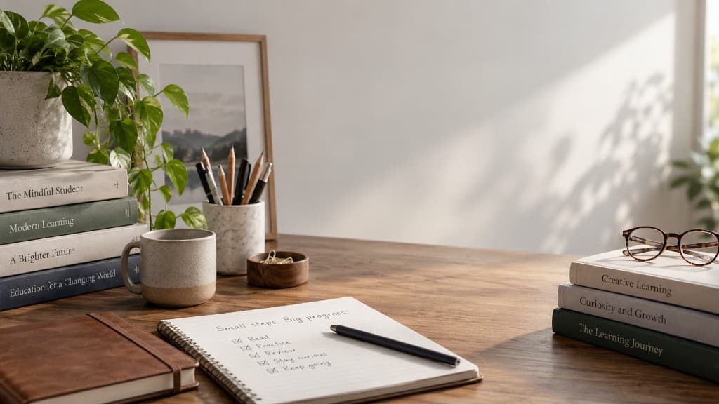 Notebook checklist titled Small steps. Big progress.